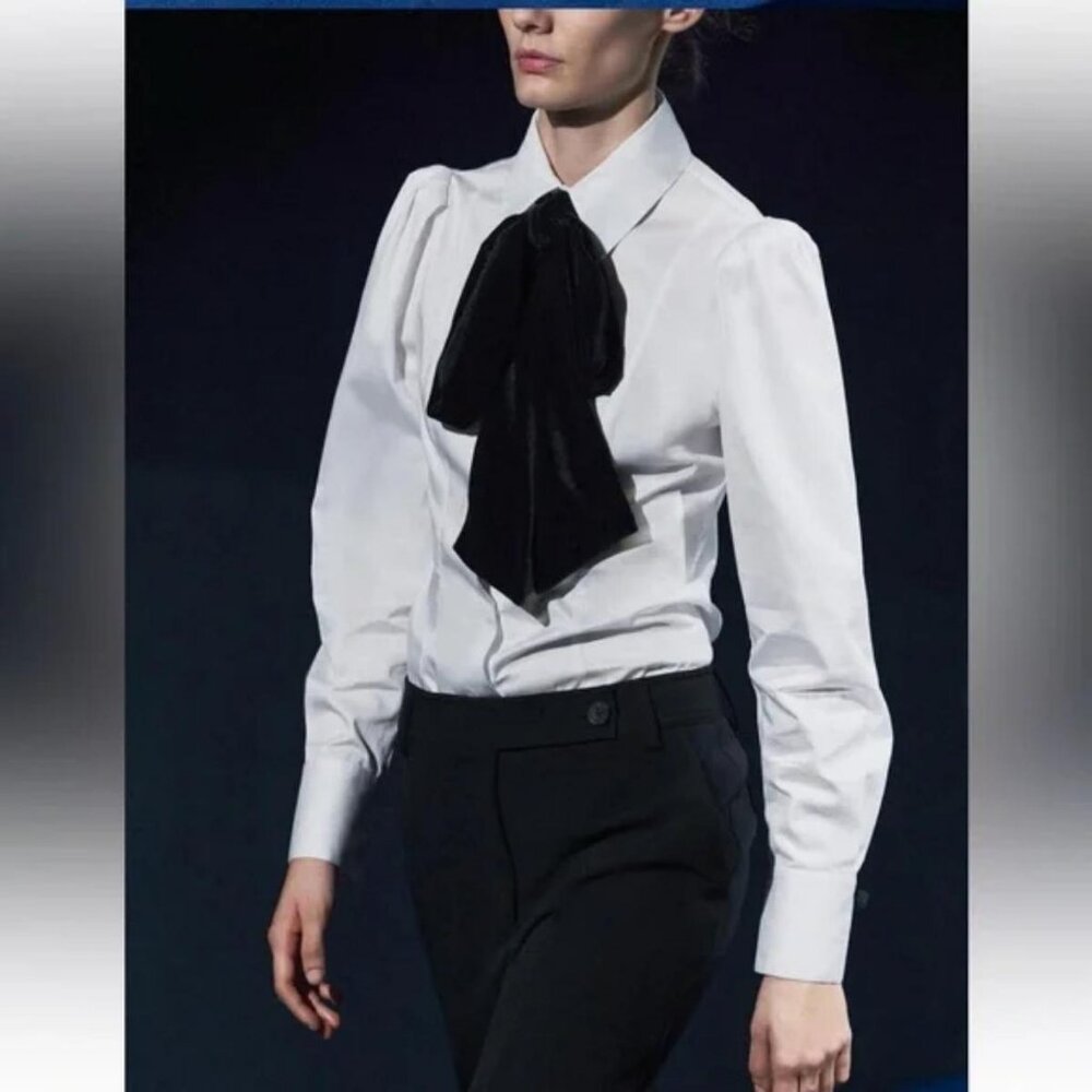 ZARA VELVET BOW SHIRT ZW COLLECTION - Picture 6 of 9